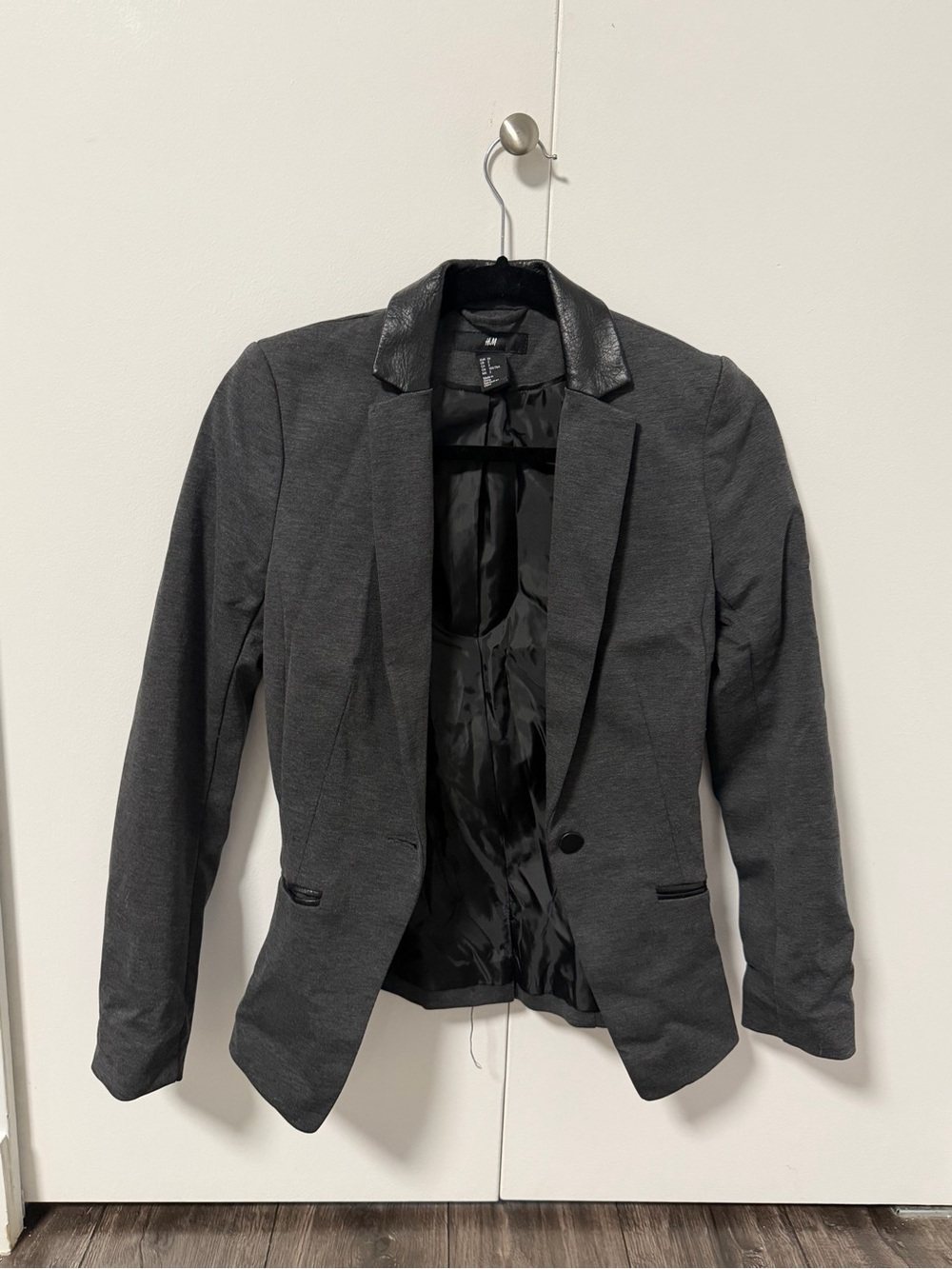 H&M Dark Gray Blazer with Faux Leather Lapel